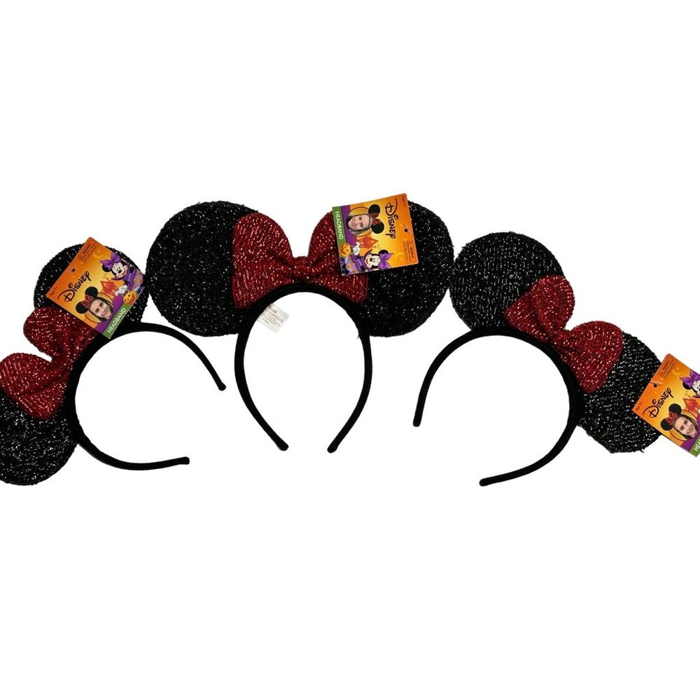 Lot of 3 Minnie Mouse Sequin Headband Ears‎ Bow Sparkly Disney Costume Party